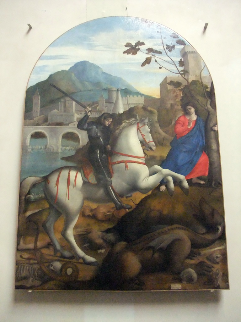 Painting `San Giorgio che uccide il drago` by da Marco Basaiti, at room II of the Gallerie dell`Accademia museum