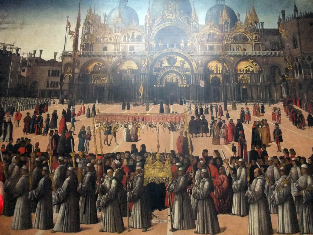 Part of the painting `Processione in piazza San Marco` by Gentile Bellini, at room XX of the Gallerie dell`Accademia museum