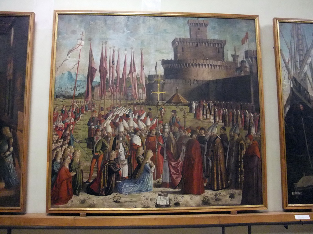 Painting `Incontro dei pellegrini con papa Ciriaco` by Vittore Carpaccio, at room XXI of the Gallerie dell`Accademia museum