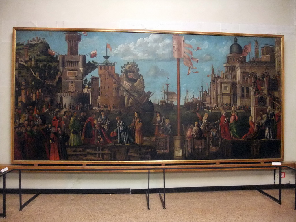 Painting `Incontro e partenza dei fidanzati` by Vittore Carpaccio, at room XXI of the Gallerie dell`Accademia museum