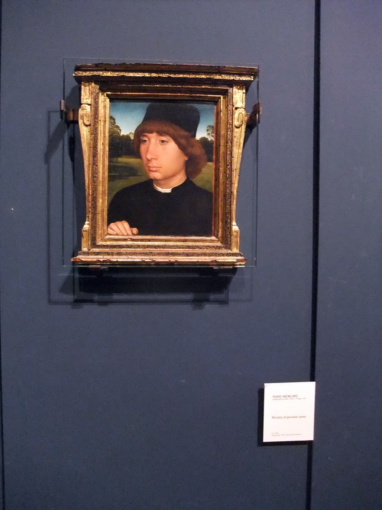 Painting `Ritratto di giovane uomo` by Hans Memling, at room IV of the Gallerie dell`Accademia museum