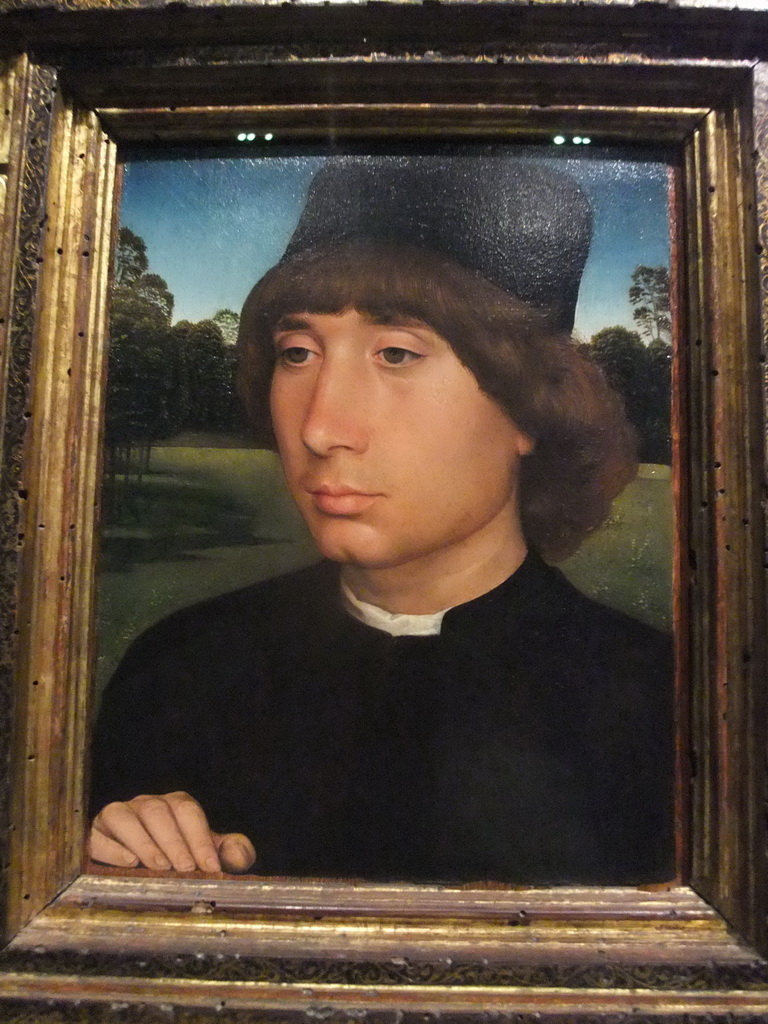 Painting `Ritratto di giovane uomo` by Hans Memling, at room IV of the Gallerie dell`Accademia museum