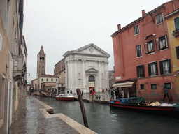 The Ponte San Barnaba bridge over the Rio de San Barnaba river, the Campo San Barnaba square and the Chiesa San Barnaba church with its Campanile tower