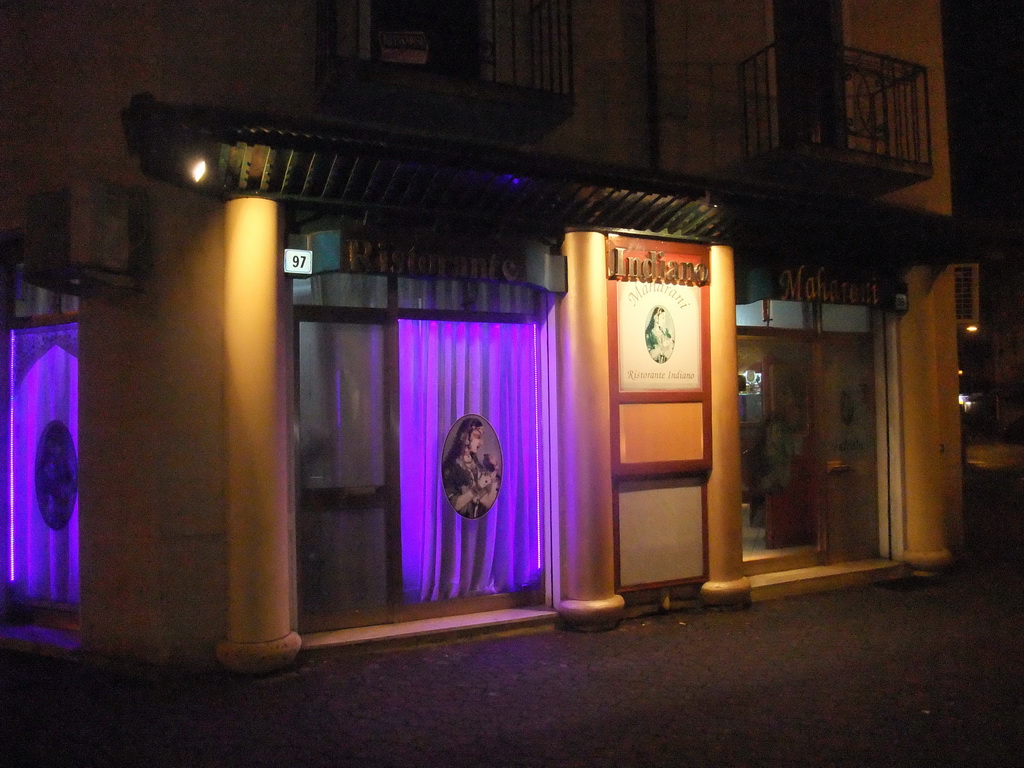 Front of the Ristorante Indiano Maharani restaurant at the Via Giuseppe Verdi street in Mestre