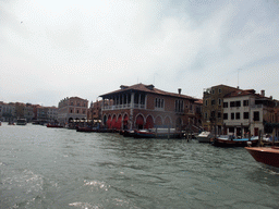 Boats and the Rialto Pescheria fish market, viewed from the Canal Grande ferry