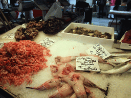 Fish and seafood at the fish market at the Mercato del Pesce al Minuto building