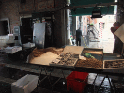 Fish and seafood at the fish market at the Calle Beccarie Cannaregio street