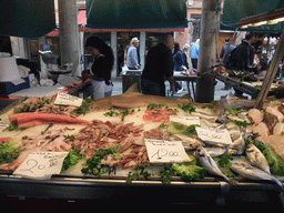 Fish and seafood at the fish market at the Mercato del Pesce al Minuto building