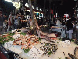 Fish and seafood at the fish market at the Mercato del Pesce al Minuto building