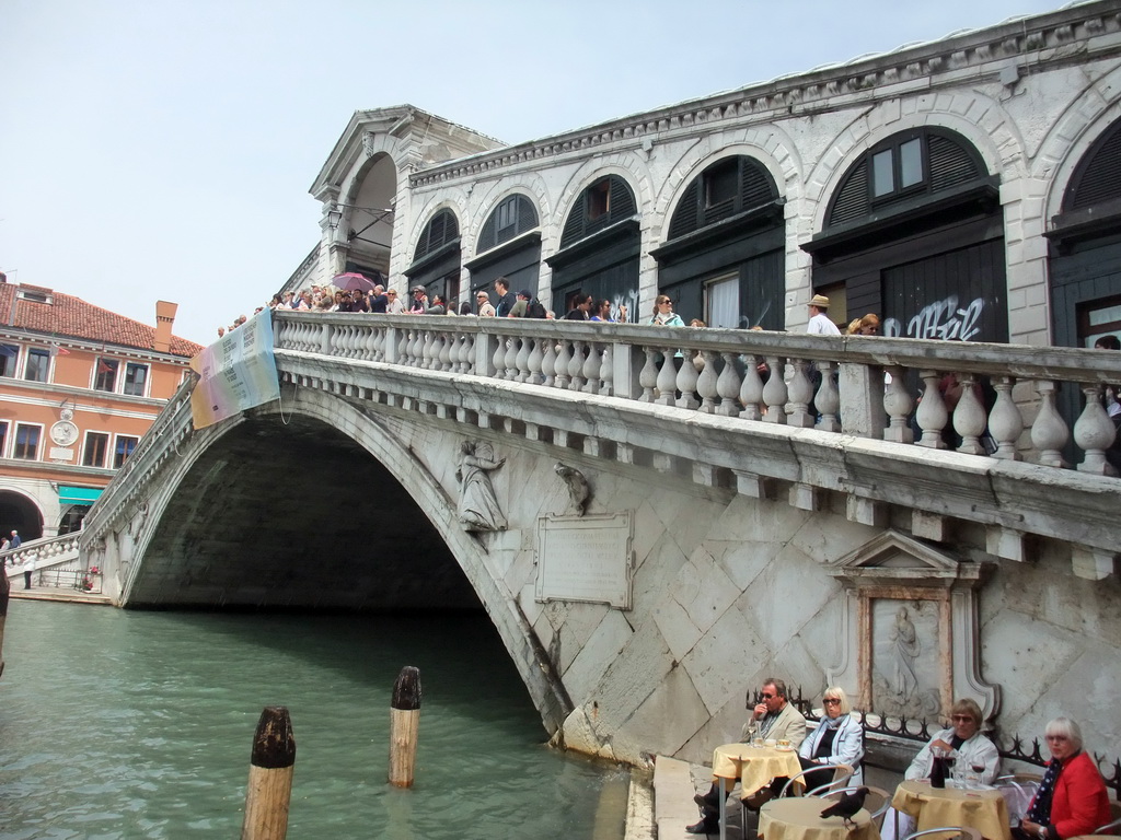 The southwest side of the Ponte di Rialto bridge over the Canal Grande