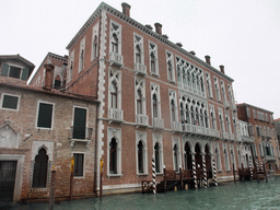The Ex-Abbazia San Gregorio building and the Palazzo Genovese palace at the Canal Grande, viewed from the ferry to the Lido di Venezia island