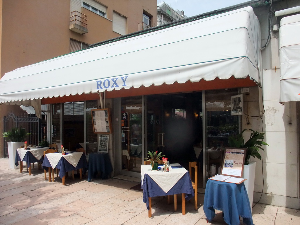 Front of the Roxy restaurant at the Gran Viale Santa Maria Elizabetta street at the Lido di Venezia island