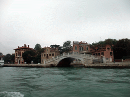 The Ponte San Domenego bridge over the Rio de Sant`Isepo river, viewed from the ferry from the Lido di Venezia island