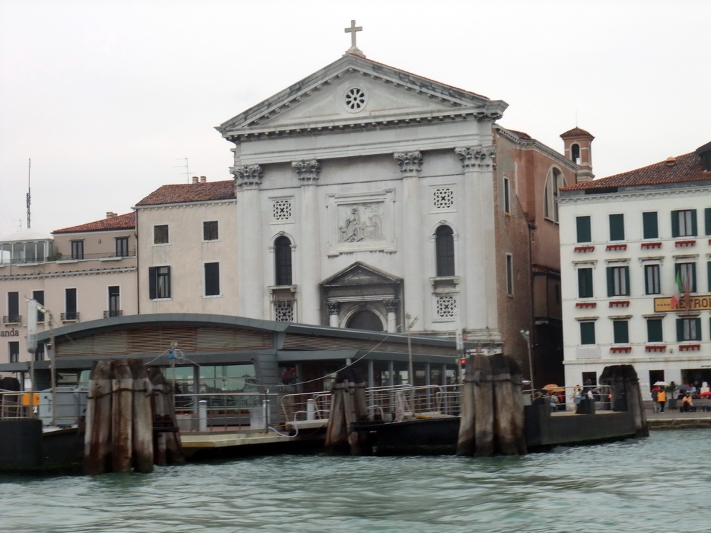 Dock and the Chiesa di Santa Maria della Pietà church, viewed from the ferry from the Lido di Venezia island