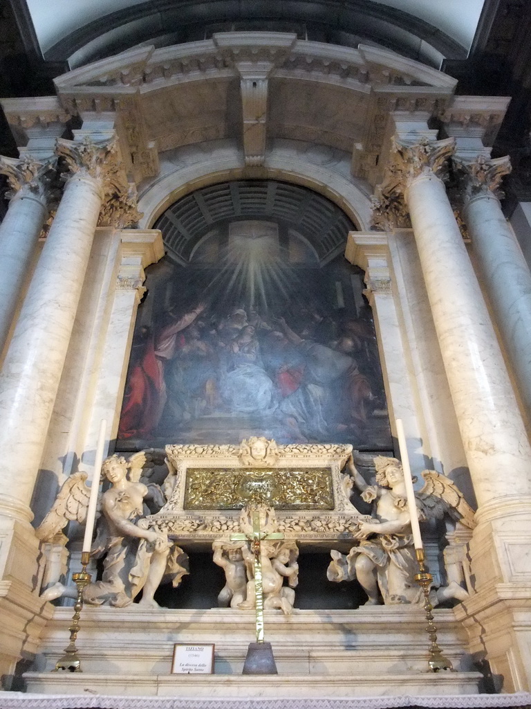 Chapel of the Basilica di Santa Maria della Salute church with the painting `Descent of the Holy Ghost` by Titian