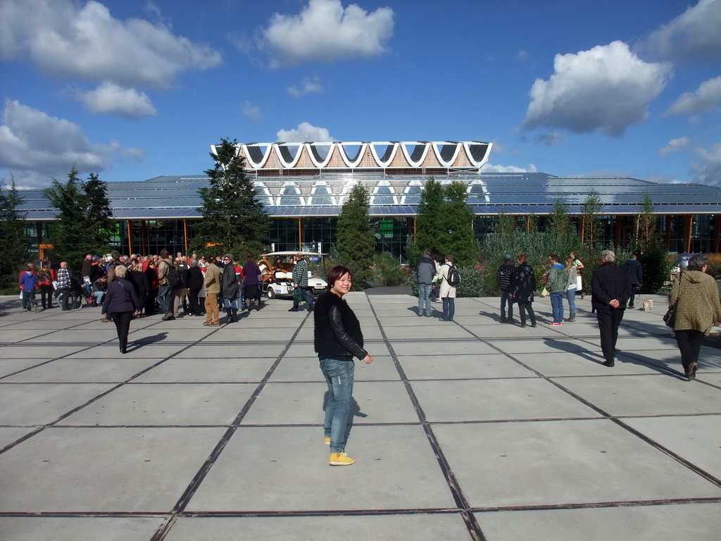 Miaomiao in front of the Villa Flora building at the Green Engine section