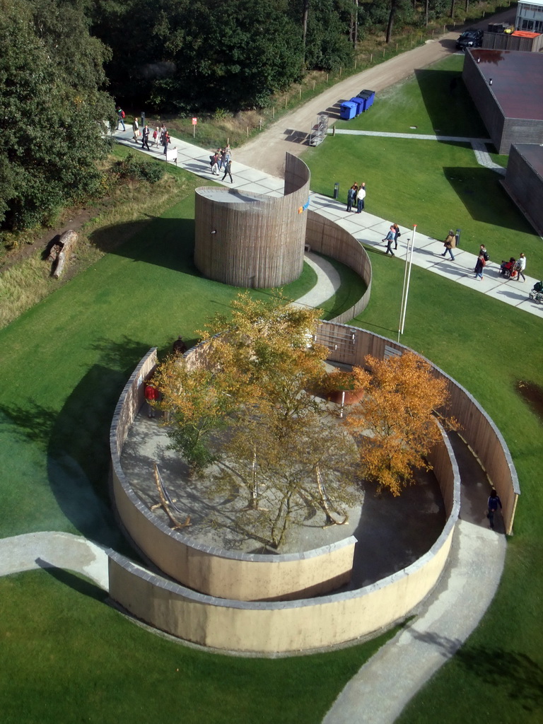 Small pavilions with trees at the Environment section, viewed from the Floriadebaan funicular