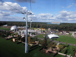 The Environment section with the Dome building, the pavilion of Azerbaijan, the music stage and the Floriade Street, and the Green Engine section with the Villa Flora building, viewed from the Floriadebaan funicular