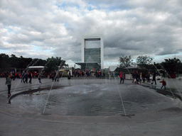 Fountain at the Floriade Street and the Innovatoren Jo Coenen tower at the Environment section