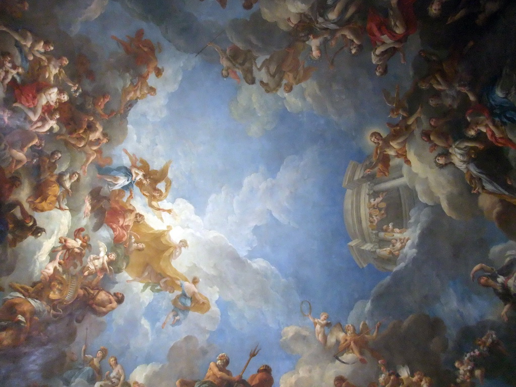 Fresco on the ceiling of the Hercules Salon in the Grand Appartement du Roi in the Palace of Versailles