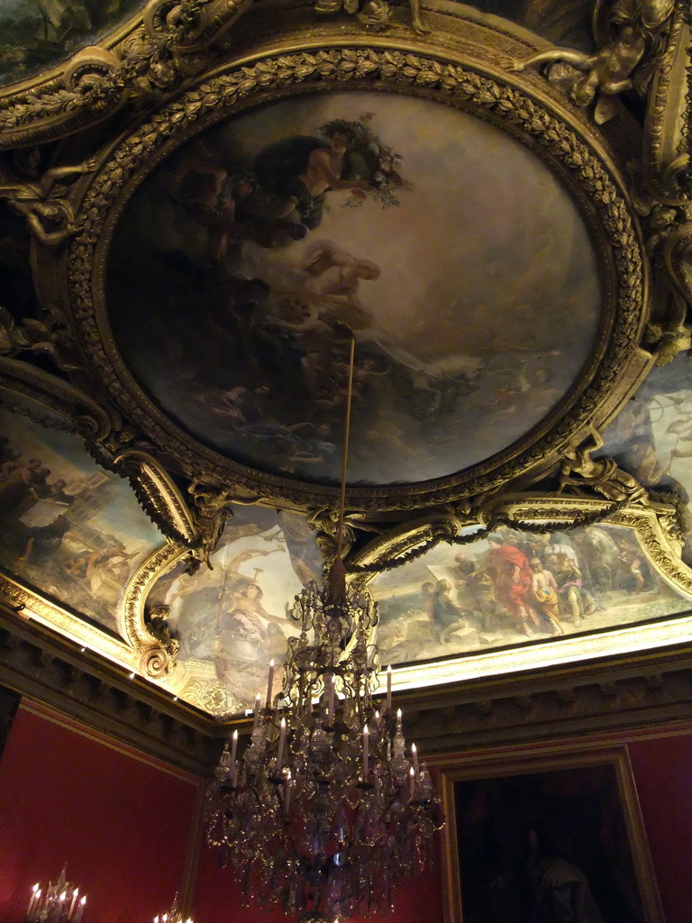 Ceiling and chandeleer in the Apollo Salon in the Grand Appartement du Roi in the Palace of Versailles
