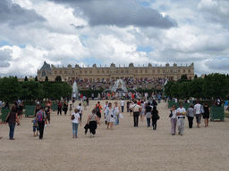 The back side of the Palace of Versailles and the Bassin de Latone fountain in the Gardens of Versailles