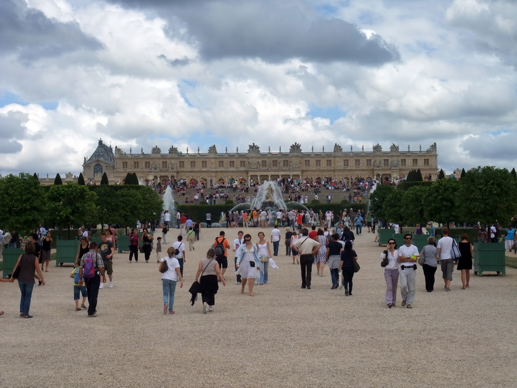 The back side of the Palace of Versailles and the Bassin de Latone fountain in the Gardens of Versailles