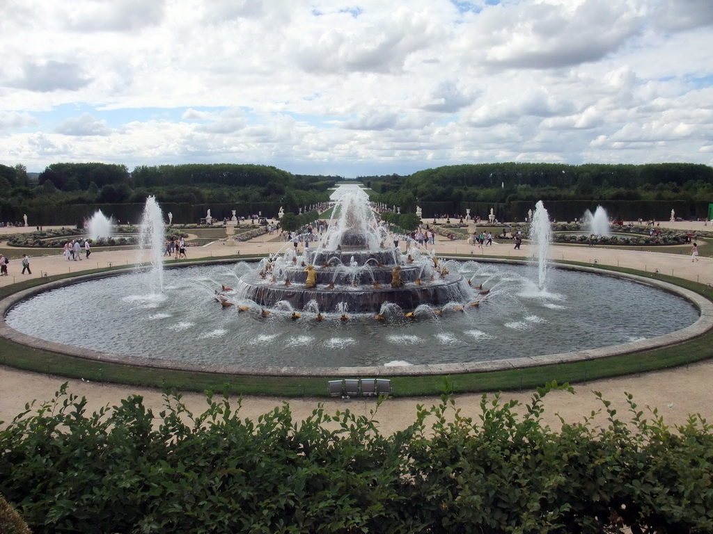 The Bassin de Latone fountain, both Bassin des Lézards fountains and the Grand Canal in the Gardens of Versailles