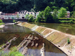 Small dam in the Our river and the Rue du Vieux Marche street, viewed from the Rue Victor Hugo street