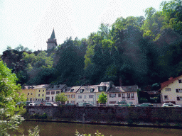 The Rue du Vieux Marche street and the Hockelstour tower of the Vianden Castle, viewed from the Rue Victor Hugo street