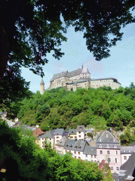 The Vianden Castle and the Grand-Rue street, viewed from the Rue de Diekirch street