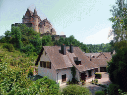 The Vianden Castle and some houses, viewed from the Schank street