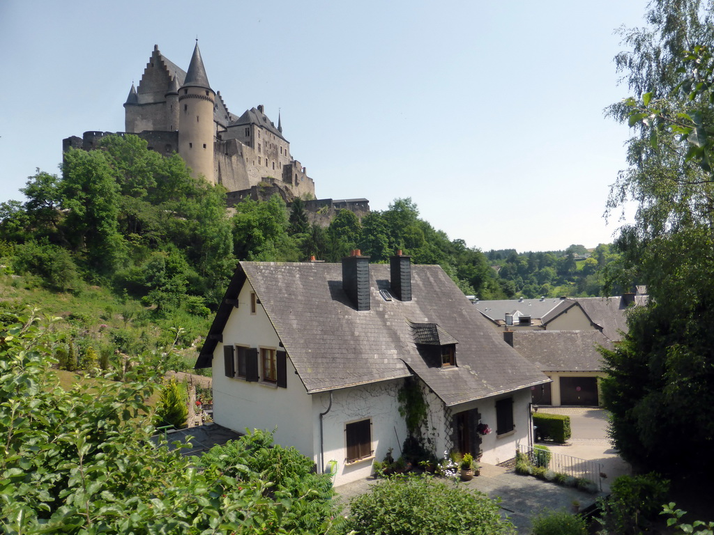 The Vianden Castle and some houses, viewed from the Schank street