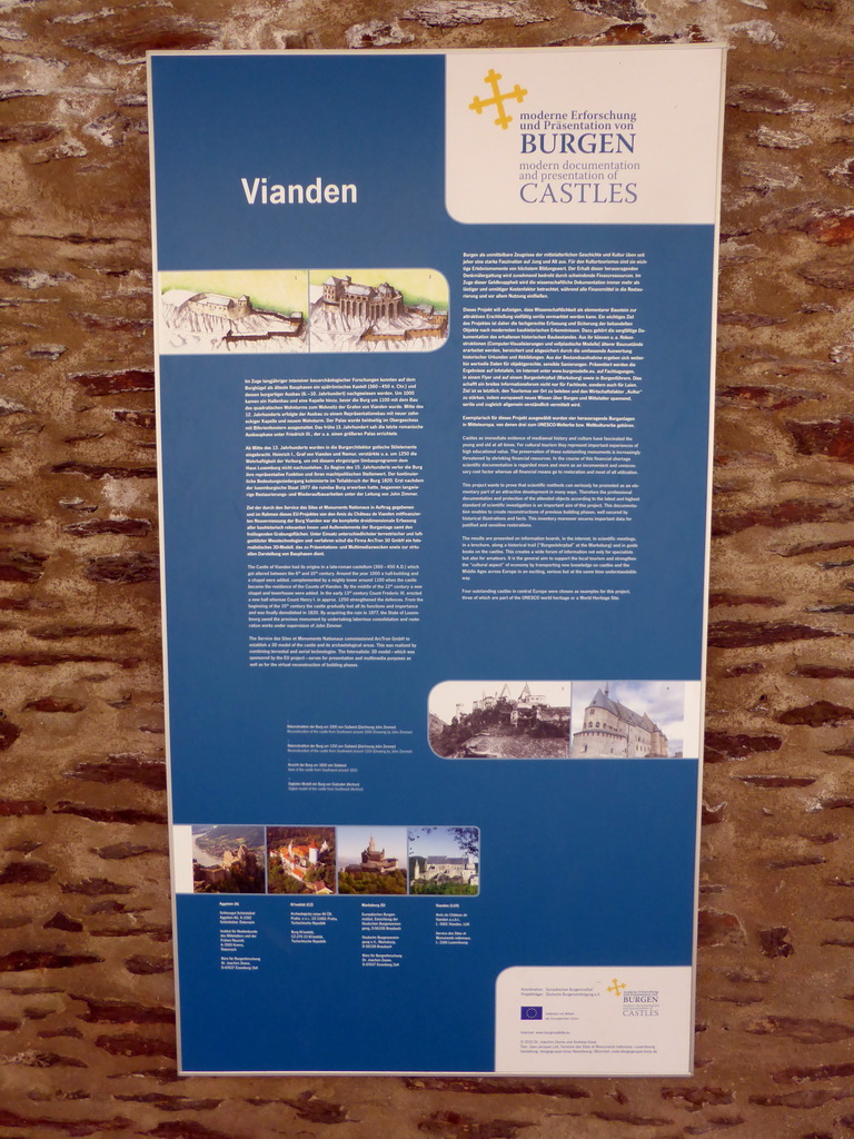 Information on Vianden and castles, at the outer square of the Vianden castle