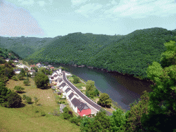 The Rue du Lac street at the town of Bivels and the Our river, viewed from a viewpoint next to the N10 road