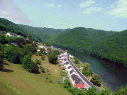 The Rue du Lac street at the town of Bivels and the Our river, viewed from a viewpoint next to the N10 road