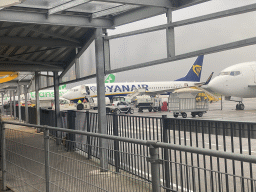 Our Ryanair airplane, viewed from the gate at Eindhoven Airport