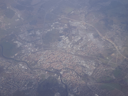 The city of Ceské Budejovice in the Czech Republic, viewed from the airplane from Eindhoven