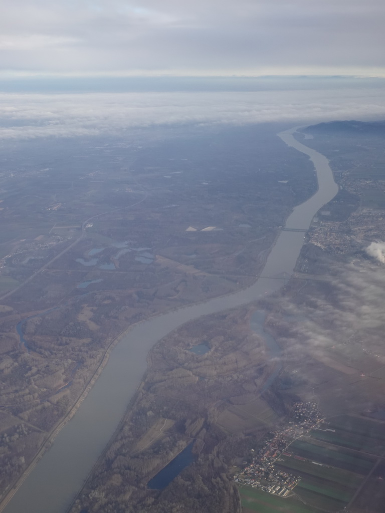 The Danube river and the town of Tulln, viewed from the airplane from Eindhoven
