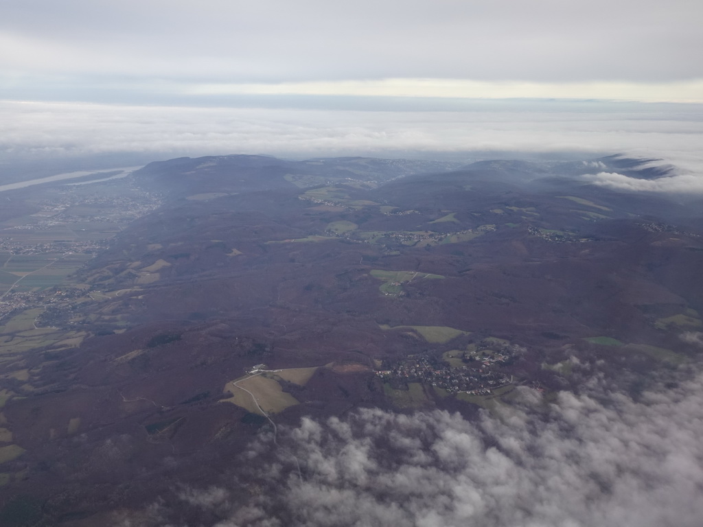 The Danube river and the Vienna Woods, viewed from the airplane from Eindhoven