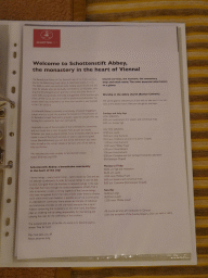 Information on the Schottenstift Abbey at our room at the fourth floor of the Benediktushaus im Schottenstift hotel