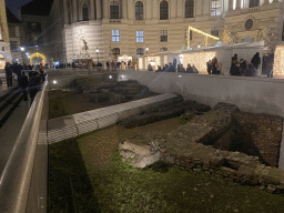 Roman ruins at the Michaelerplatz square, by night