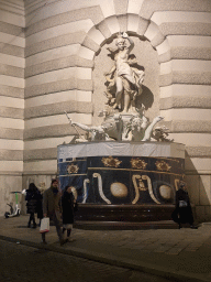 Fountain in front of the Spanish Riding School at the Michaelerplatz square, by night