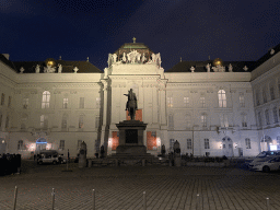 Equestrian statue of Emperor Joseph II in front of the Austrian National Library at the Josefsplatz square, by night