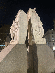 The Monument Against War and Fascism at the Helmut-Zilk-Platz square, by night