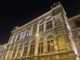 North facade of the Wiener Staatsoper building, viewed from the Philharmoniker Straße street, by night