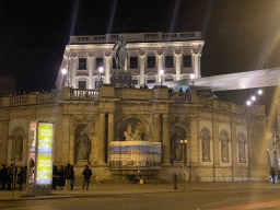 The Albertinaplatz square with the Albrechtsbrunnen fountain and the front of the Albertina museum with the Archduke Albrecht Monument, by night