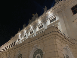 Southwest facade of the Albertina museum, viewed from the Hanuschgasse street, by night