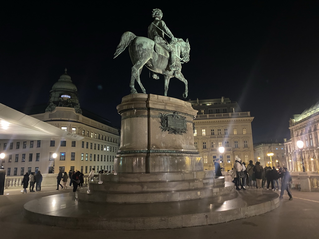 The Archduke Albrecht Monument in front of the Albertina museum, by night