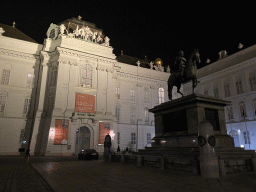 Equestrian statue of Emperor Joseph II in front of the Austrian National Library at the Josefsplatz square, by night